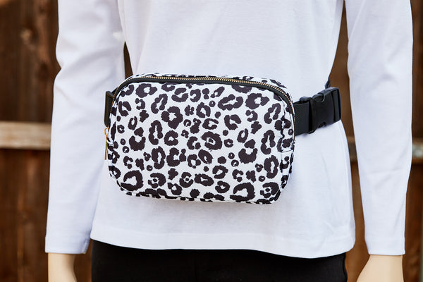 Adjustable Belt Bag - White Black Leopard